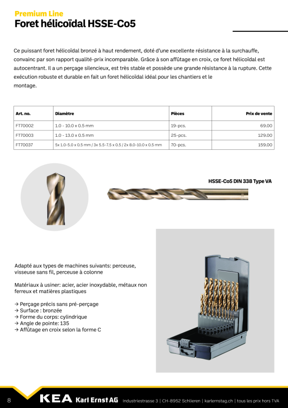 Fortec Spiralbohrer HSSE-Co5 DIN 338 Typ VA 1.5 mm FT702015