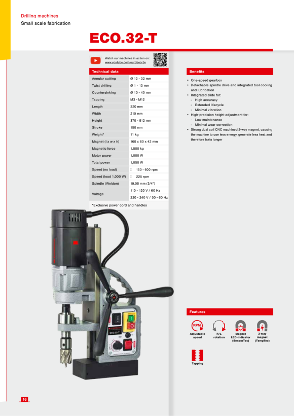 Euroboor Magnetic drilling machine Ø32 110V UK 11032111122004