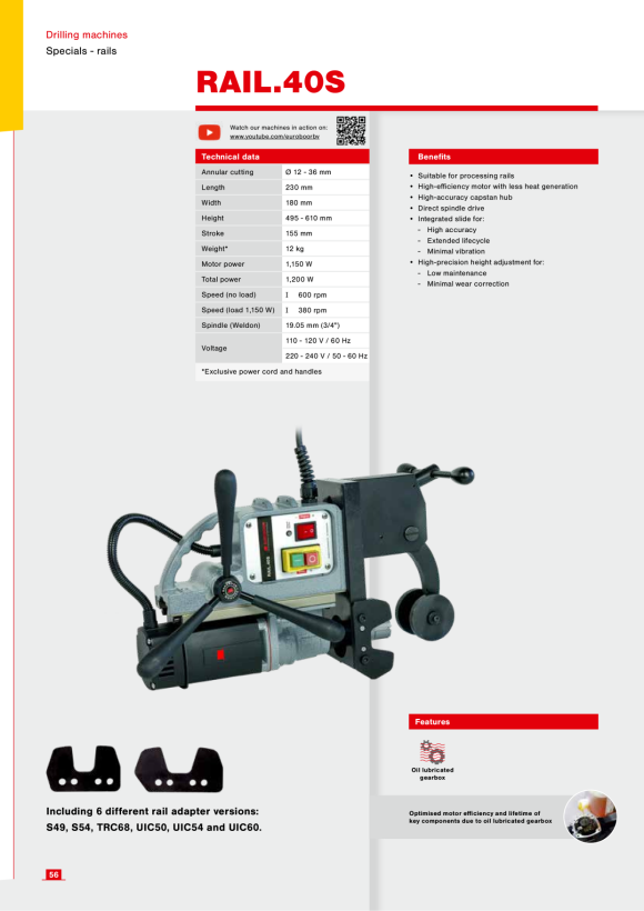 Euroboor Cordless rail drilling machine 110V US 11036106113004