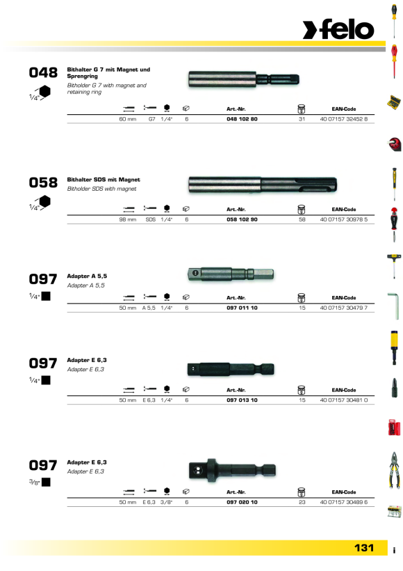 Felo  Bithalter SDS mit Magnet 1/4? 98 mm 00005810290