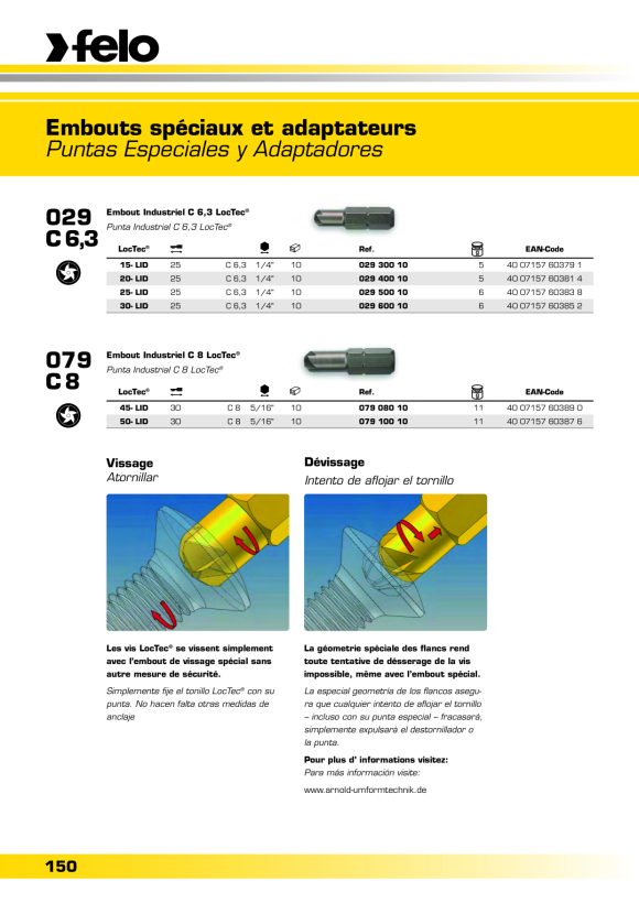Felo  Bit E 6,3 Steckschlüsselbit, magnetisch SW 8 mm x 66 Box 00003908016