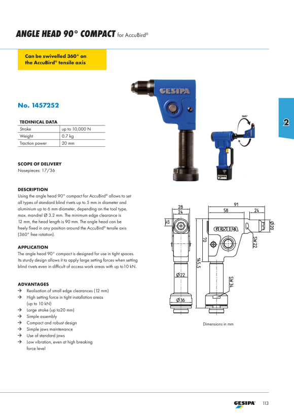 Gesipa Winkelkopf 90° compact für Bird-Geräte 1457252