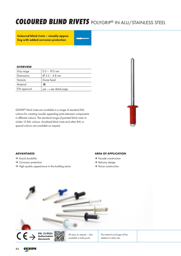 Gesipa PolyGrip Blindniete Alu/Niro 3,2 x 8 Flachrundkopf RAL 9002 Grauweiß 1456096