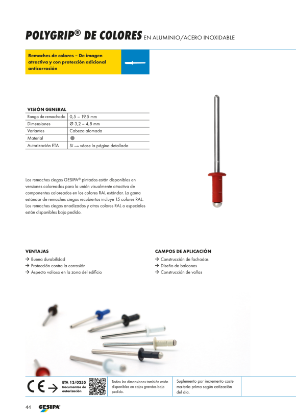 Gesipa PolyGrip Blindniete Alu/Niro 3,2 x 8 Flachrundkopf RAL 9002 Grauweiß 1456096