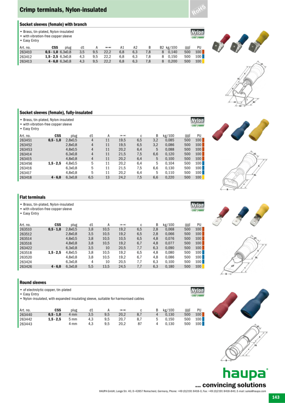 HAUPA  Flachsteckhülse rot isoliert 0,5-1,0/5,2x0,5 Nylon 263400