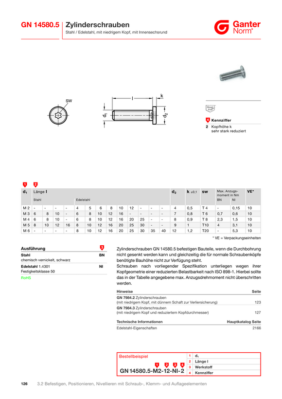Ganter Zylinderschrauben 14580.5-M3-8-BN-2