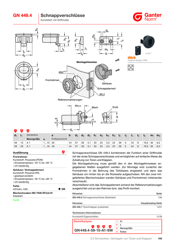Ganter Schnappverschlüsse 449.4-59-15-A1-SW