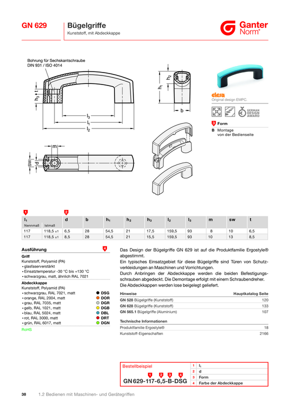 Ganter Bügelgriffe 528-PA-122-8,5-RT