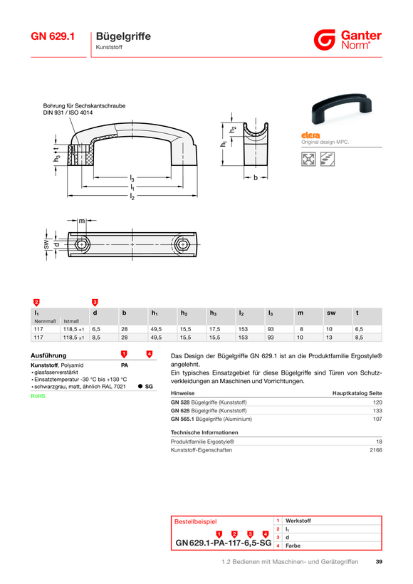 Ganter Bügelgriffe 528-PA-122-8,5-RT
