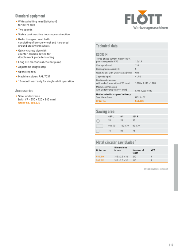 Flott Piła tarczowa HSS-OM 05 D315*2,5*32 mm, 240T 560316
