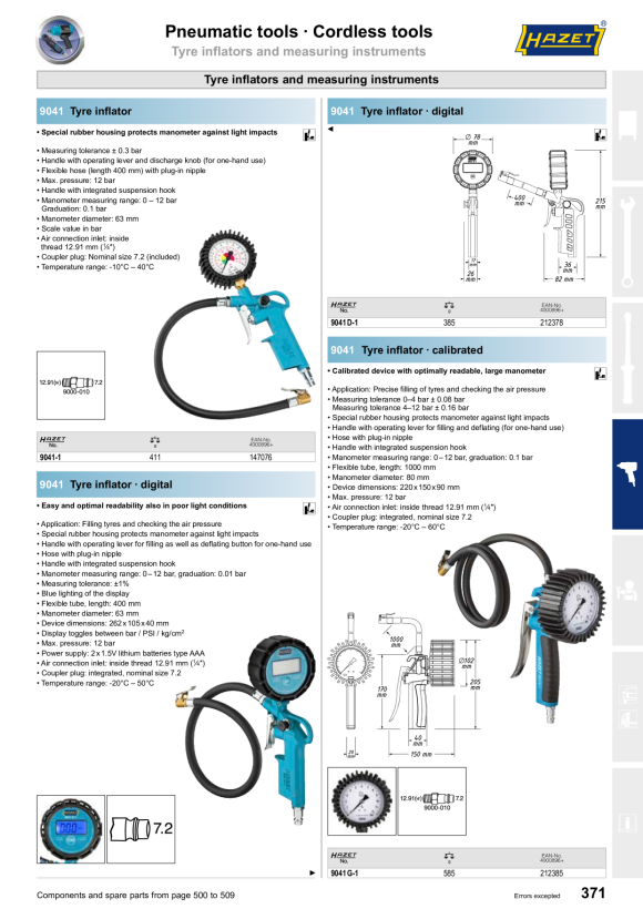 HAZET Tire pressure tester 9041-10