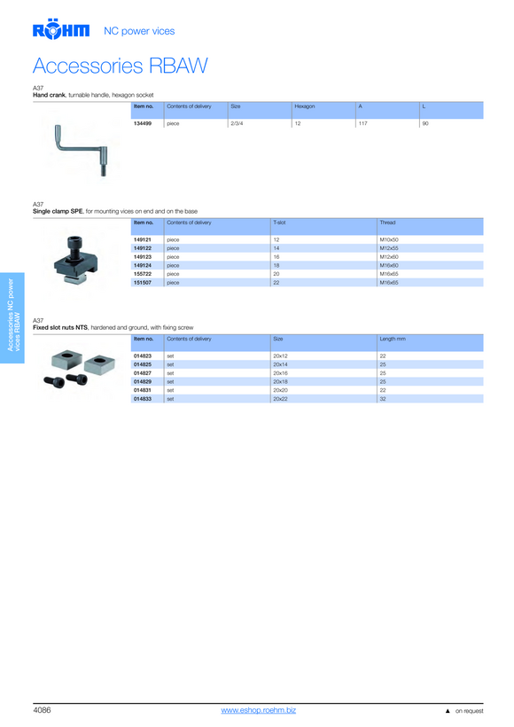 RÖHM Morsetto singolo, cava a T 20, filettatura M16x65, completo 155722