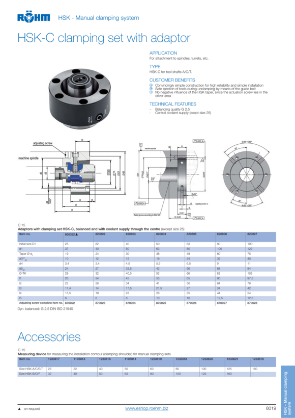 RÖHM Conjunto de fixação de instalação HSK-C63 IK DIN69893 HSK-C63 586214