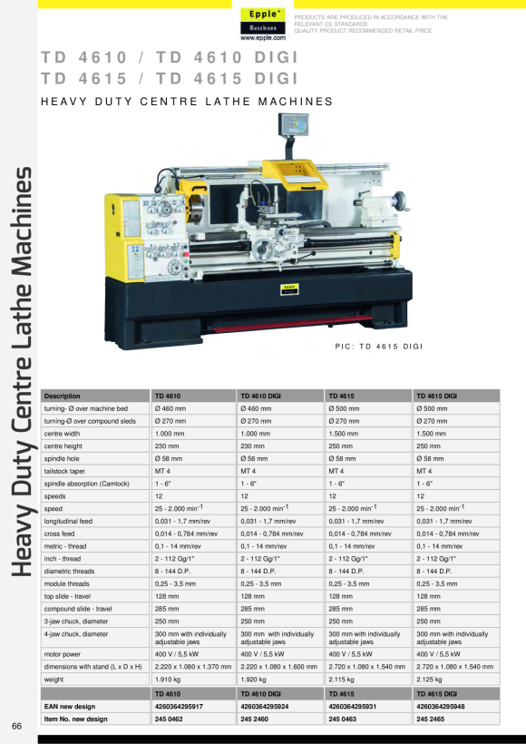 Epple TU 4615 - Leit- und Zugspindeldrehmaschine 245 0463