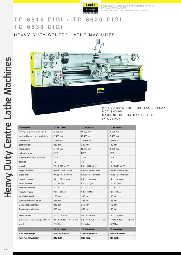 Epple TU 6630 Digi - Leit- und Zugspindeldrehmaschine 245 2663