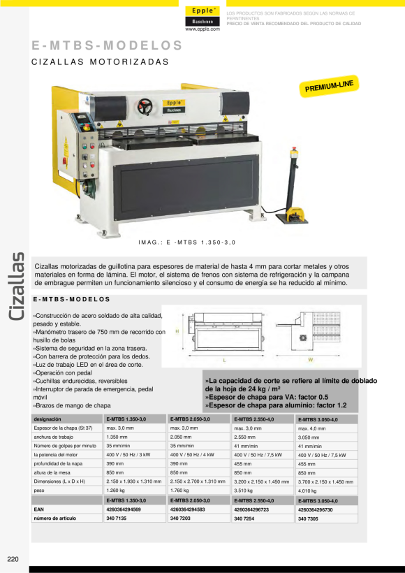 Epple E-HTBS 4.060-10,0 - Hydraulische Tafelschere 311 1410