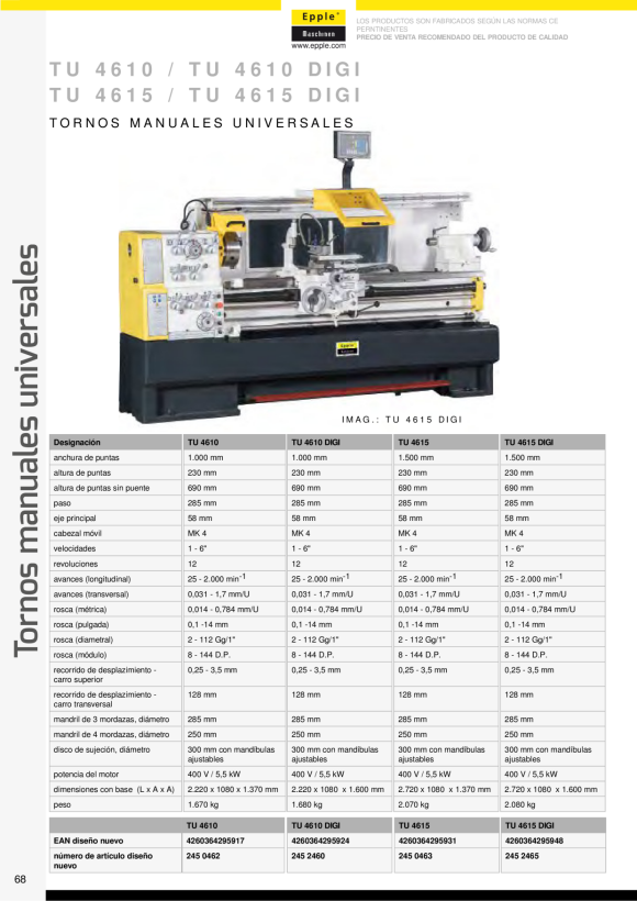 Epple TU 4615 - Leit- und Zugspindeldrehmaschine 245 0463