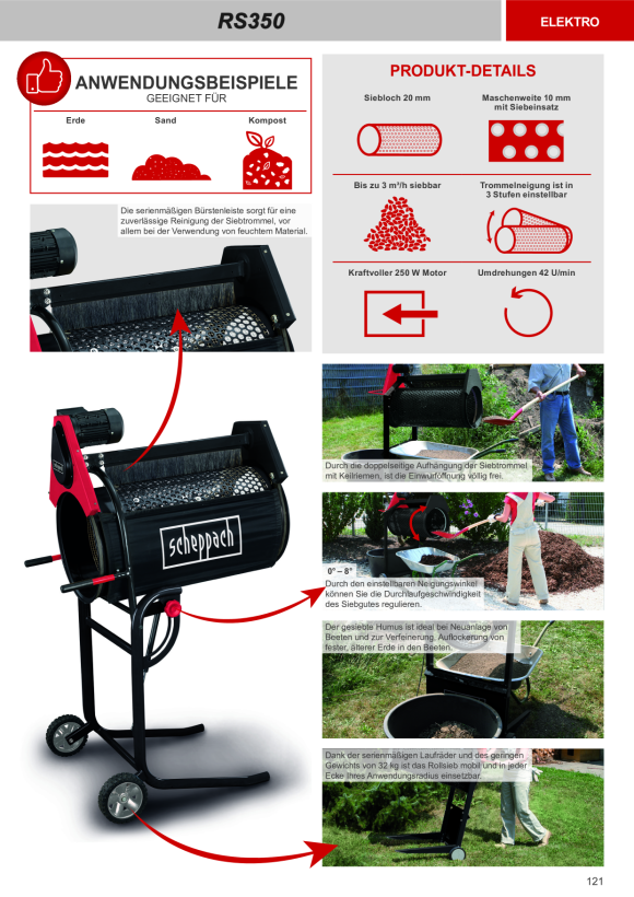 Scheppach 250 W 80 cm Gartenrollsieb inkl. Fahrvorrichtung 1904501901