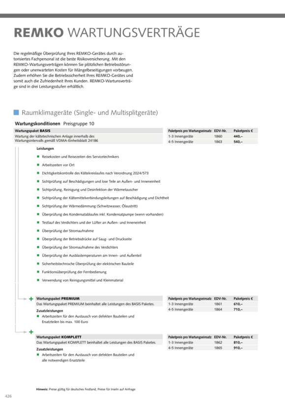 Remko MVV kamerairconditioners “Basic” onderhoudspakket 1822-1