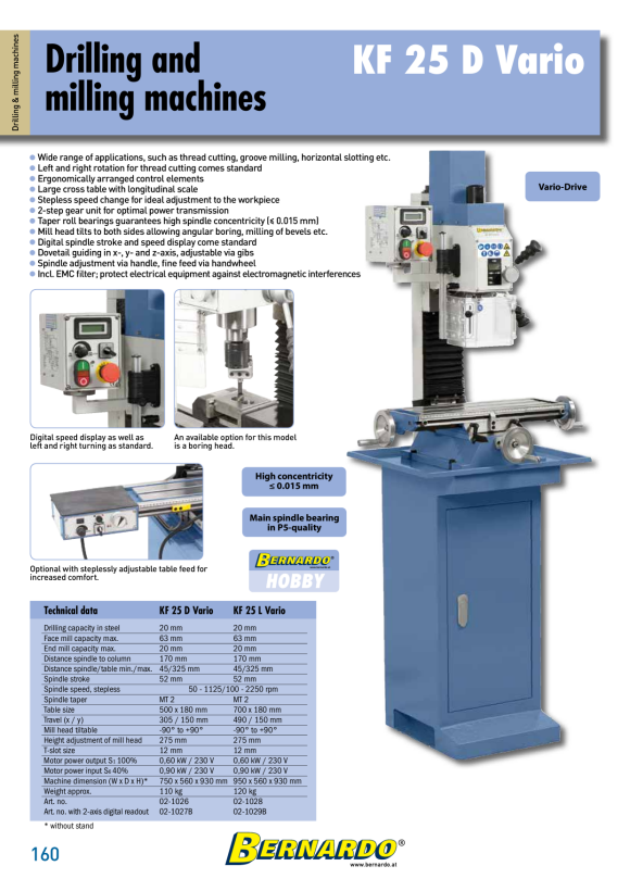Bernardo Bohr- und Fräsmaschine KF 25 D Vario 02-1026