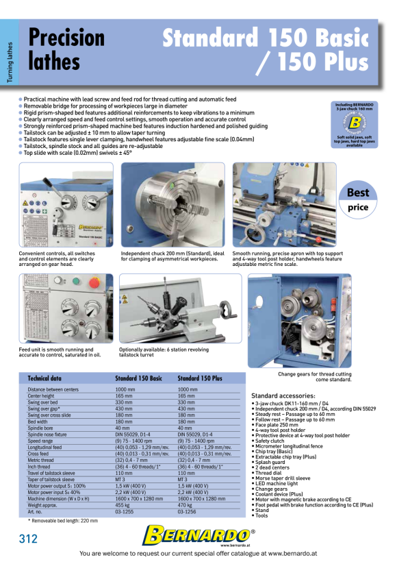 Bernardo Leit - und Zugspindeldrehmaschine Standard 150 Basic 03-1255