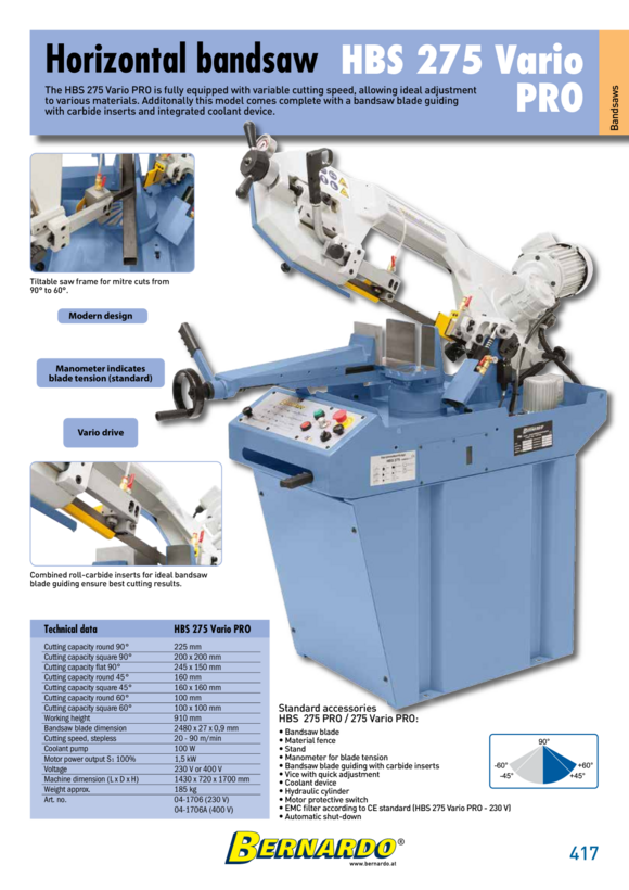 Bernardo Horizontalbandsäge HBS 275 PRO / 400 V 04-1705