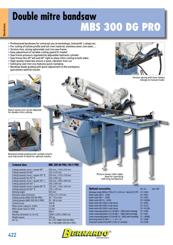 Bernardo Doppelgehrungsbandsäge MBS 300 DG Pro / 400 V 04-1707