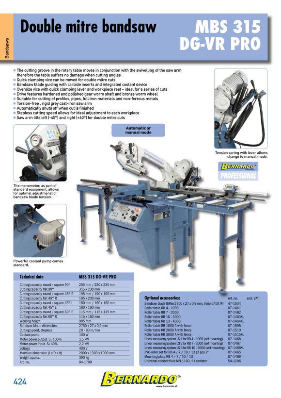 Bernardo Doppelgehrungsbandsäge MBS 315 DG-VR Pro / 400 V 04-1709