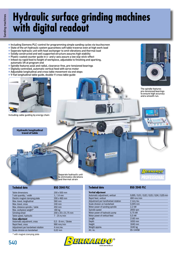 Bernardo Flachschleifmaschine BSG 2040 PLC mit 2-Achsen-Digitalanzeige ES-12 H 05-1445B