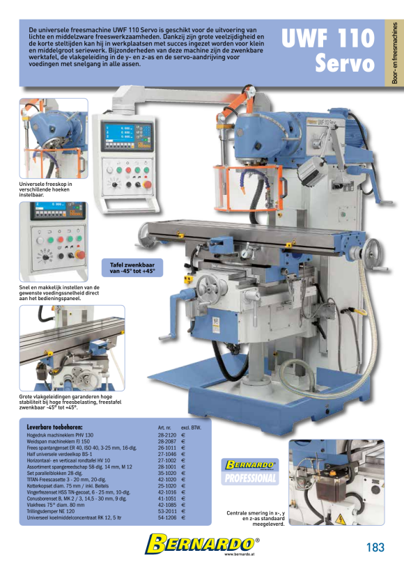 Bernardo Universalfräsmaschine mit Servoantrieb UWF 110 Servo 02-1282XL