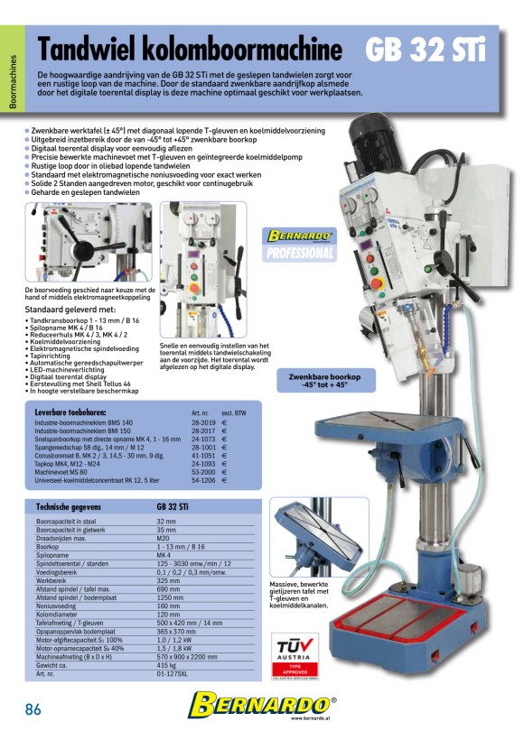 Bernardo Getriebe-Säulenbohrmaschine GB 32 STi 01-1275XL
