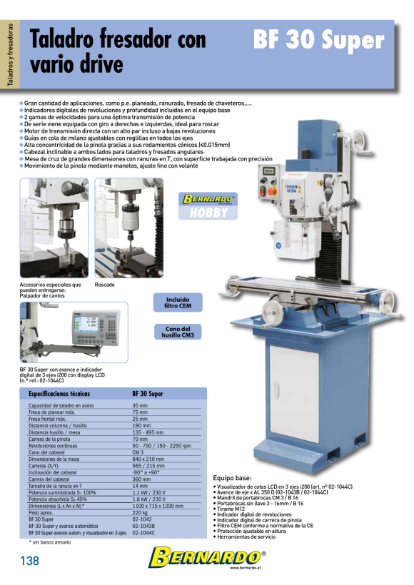 Bernardo Bohr- und Fräsmaschine BF 30 Super 02-1042