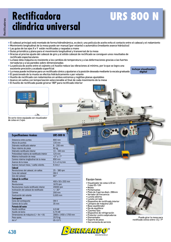 Bernardo Universal-Schleifmaschine URS 800 N inkl. 2-Achs-Digitalanzeige ES-12 H 05-1371
