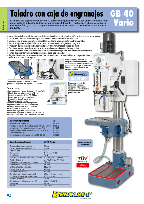 Bernardo Getriebe-Säulenbohrmaschine GB 40 Vario 01-1302XL