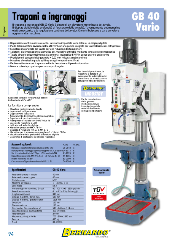 Bernardo Getriebe-Säulenbohrmaschine GB 40 Vario 01-1302XL