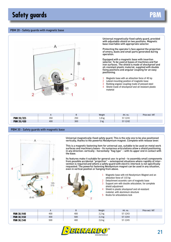 Bernardo Schutzschild mit Befestigungsmagnet PBM 20/325 57-1241