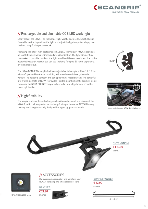 SCANGRIP NOVA BONNET: Powerful bonnet light providing maximum flexibility 03.5457