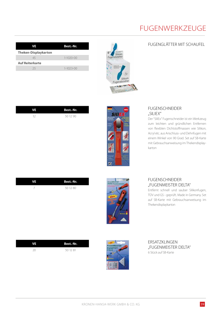 Kronen Hansa Hauptkatalog Bauwerkzeuge NO.: 581 - Page 39