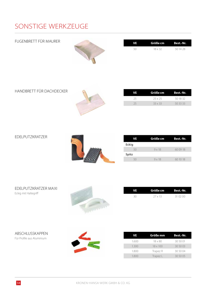 Kronen Hansa Hauptkatalog Bauwerkzeuge NO.: 581 - Page 58