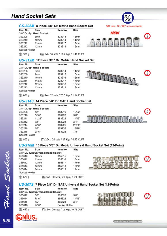 GENIUS 3/8" Ratsche 180mm 1tlg. 380331R