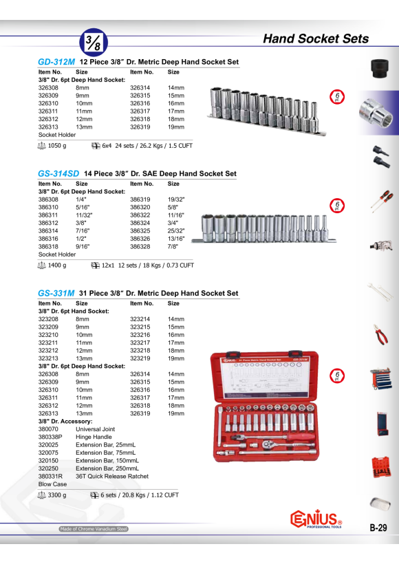GENIUS 3/8" Ratsche 180mm 1tlg. 380331R