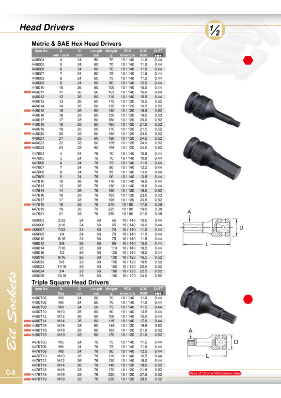 GENIUS 1/2" Schlagschrauber Vielzahn Bits M05 - M12 5tlg. TM-405