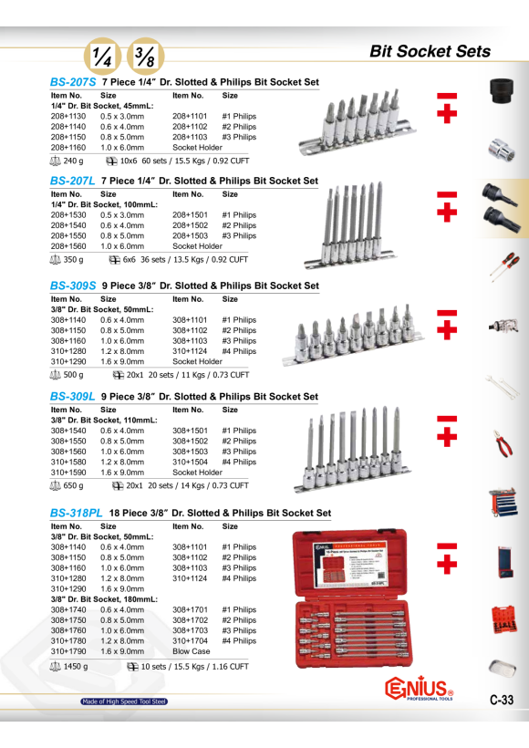 GENIUS 3/8" & 1/2" Ribe Bitnüsse 11tlg. BS-3411S