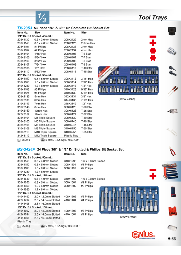 GENIUS 1/2" Torx Bitnusssatz normal + lang 24tlg. BS-3424T