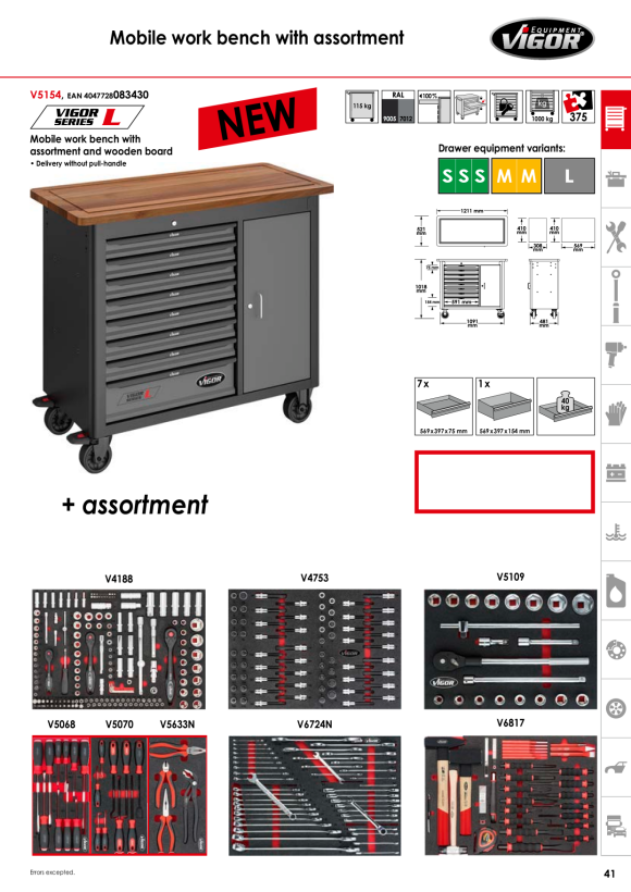 Vigor Werkstattwagen inkl. Sortiment V4813/NKW