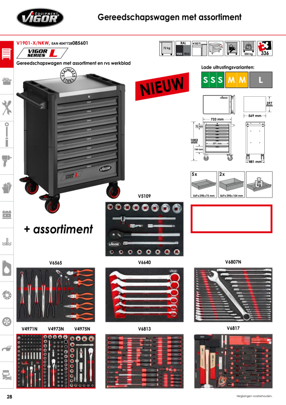 Vigor Werkstattwagen inkl. Sortiment 318 tlg V1901-X/NKW