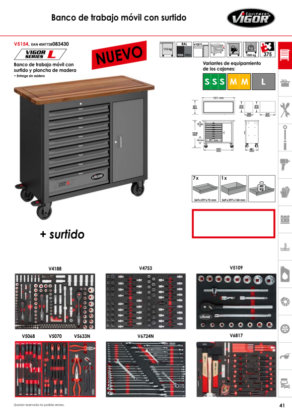 Vigor Werkstattwagen inkl. Sortiment V4813/NKW