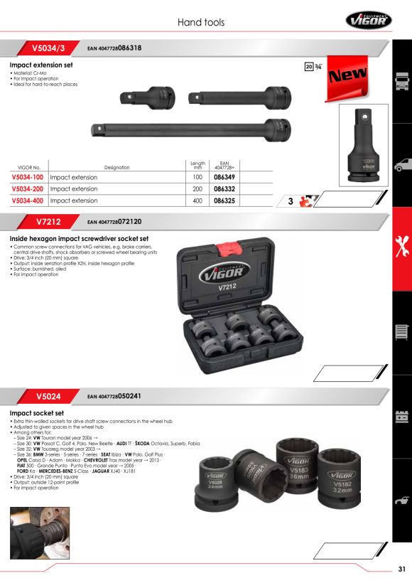 Vigor 3/4” Verlängerung Schlagschrauber Set V5034/3