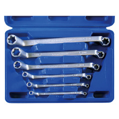 SW-Stahl Double-ring spanner set, E-profile, E6-E24, cranked, 6-piece 01580L