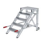 MUNK Work platform, mobile, step width 600 mm, grooved aluminium 5 steps 50014